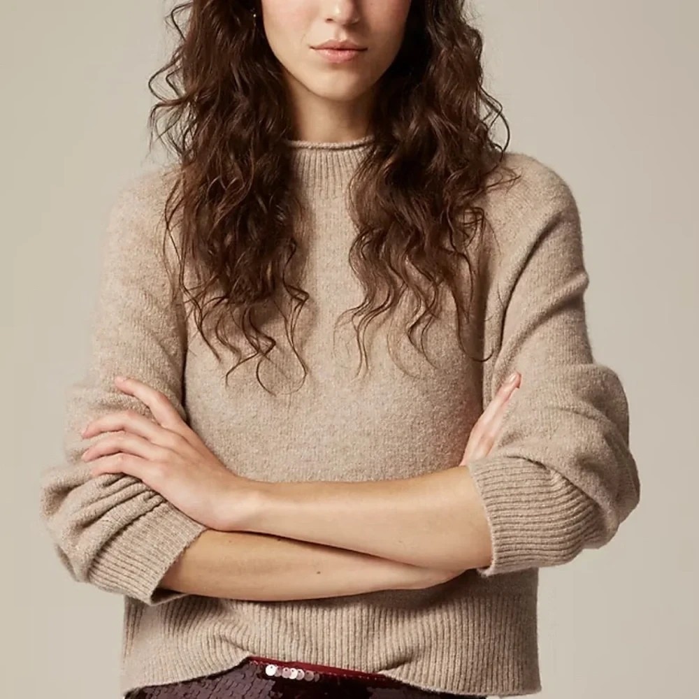 J.Crew Rollneck Knit Wool Alpaca Blend Sweater In Supersoft Yarn Beige Size M